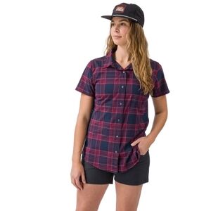 Flylow Anderson Tech Shirt Plaid Button Short Sleeve Shirt Womens Plus 1X